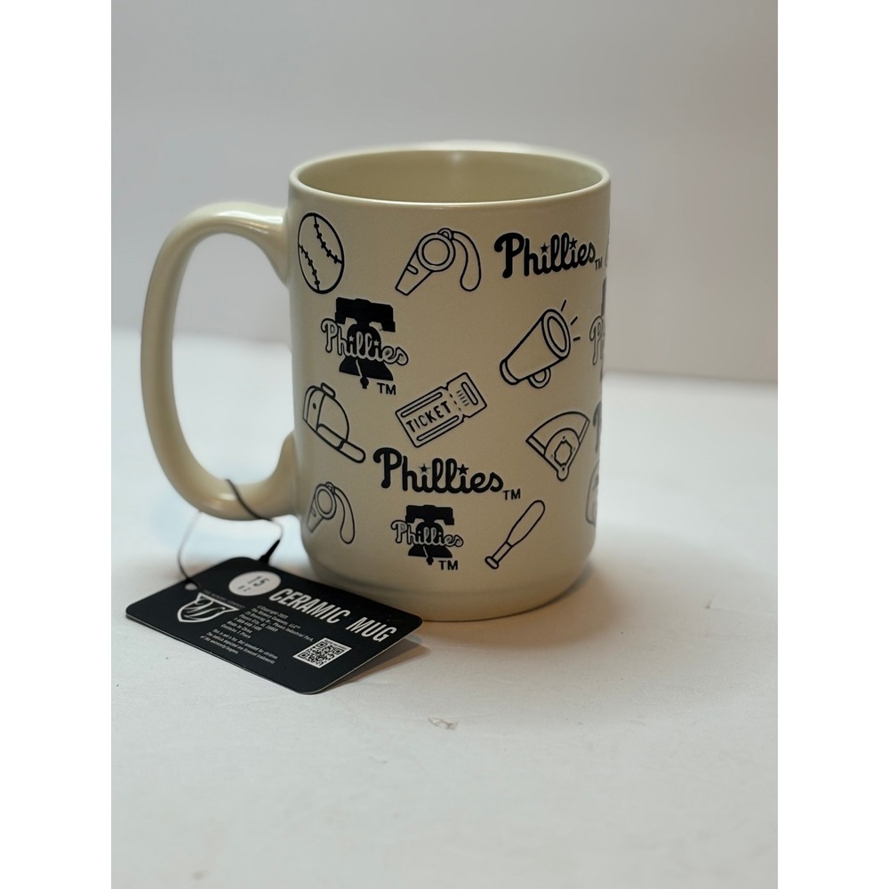 Philadelphia Phillies 15oz Ceramic Coffee Mug The Memory Company Cream Black MLB